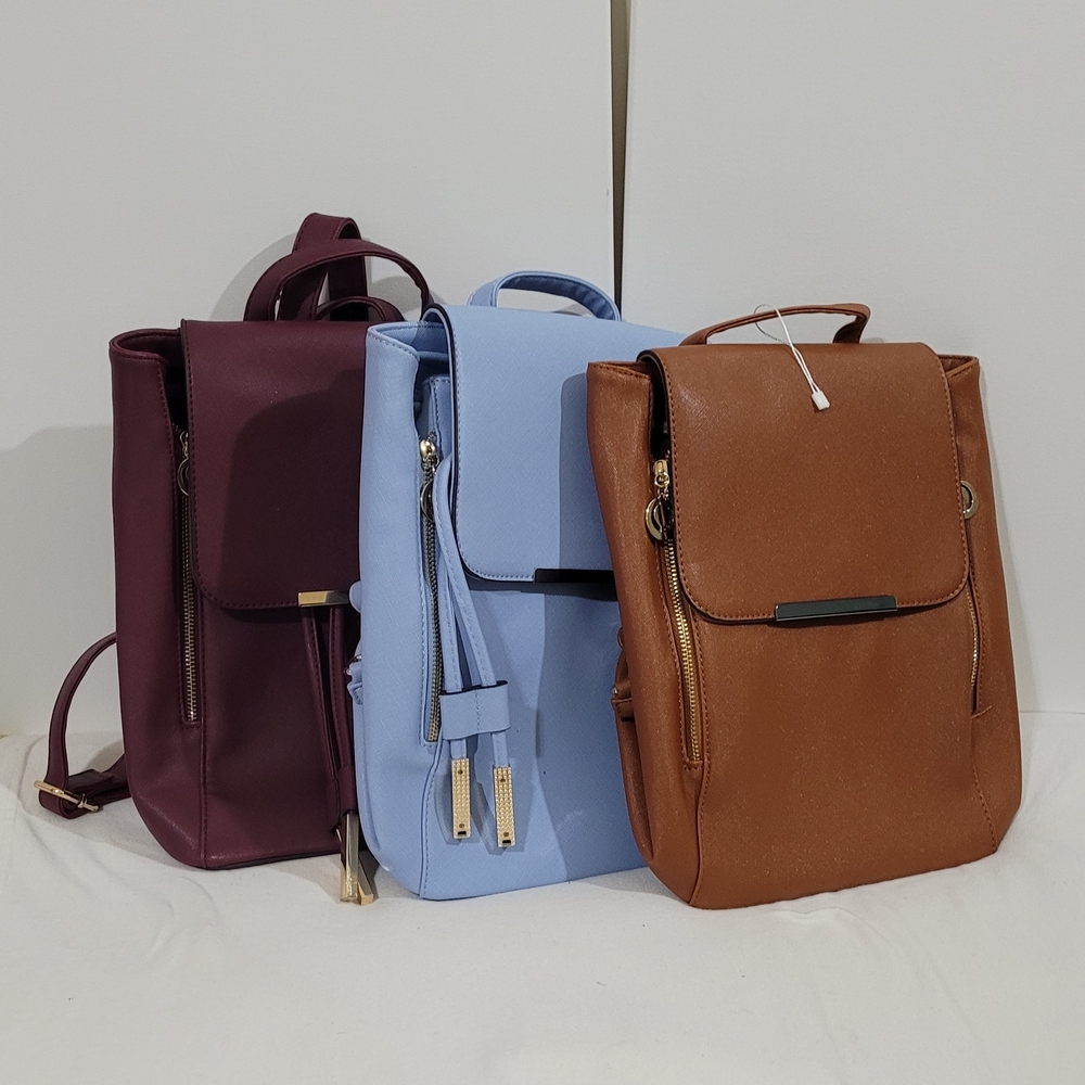 Stylish Women's Backpack Set - Maroon, Blue, and Taupe